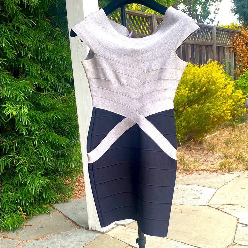 Herve Leger Black and Gray Mini Dress, Size Small